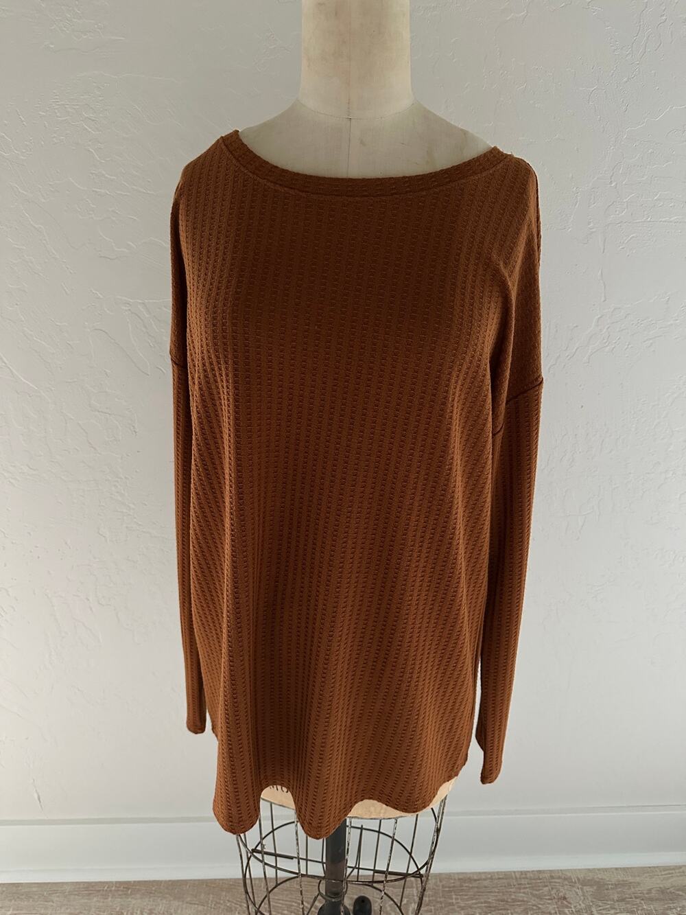 Evereve SANCTUARY | Womens Lina Waffle Tunic NEW $59 Brown Top Size L Earthstone
